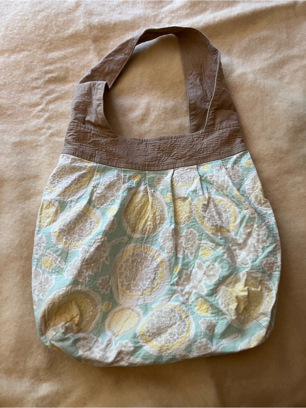 Reversible, handmade cotton, hobo bag pastels big pockets and wide shoulder